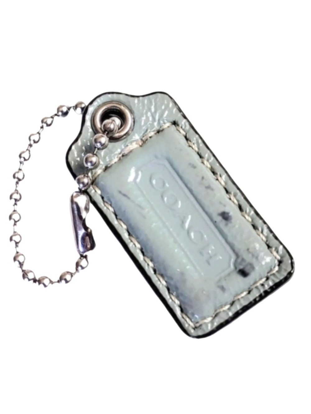 🐳 1.5" Coach Seafoam Aqua Blue Pat Leather Hangtag Mini Bag Fob Charm Keychain